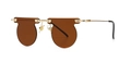 Fashionable round sunglasses with golden metal frame and brown transparent lenses - Gold Tea