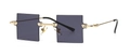 Moderne randlose quadratische Sonnenbrille mit grauen Gläsern und Goldmetallbügeln - Goldschwarzgrau
