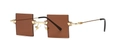 Moderne randlose Dreieck-Sonnenbrille mit teebraunen Gläsern und goldener Fassung - Goldtee