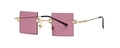Moderne randlose Dreieck-Sonnenbrille mit goldenem Metallrahmen und rosa Gläsern - Gold Violett