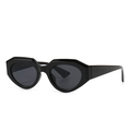 Retro black square cat-eye sunglasses with thick frames and dark grey lenses on white background - Black Frame Deep Grey Lens (C1)