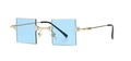 Moderne randlose Dreieck-Sonnenbrille mit hellblauen Gläsern und Goldbügeln - Goldblau
