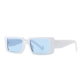 Retro rectangular sunglasses with thick white frames and light blue lenses for women - White Blue