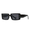 Classic black rectangular sunglasses with wide frame and dark lenses on white background - Black Frame Gray Lenses