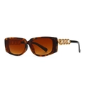 Modern tortoiseshell rectangle sunglasses with chunky gold chain detail on the temple - Leopard Brown