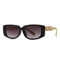 Modern rectangular sunglasses with black frames and gold chain detail on the temples - Black Frame Double Grey