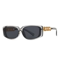 Modern rectangle sunglasses with translucent grey frames and gold chain detail on arms - Translucent Grey