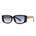 Modern square frame sunglasses with gold chain detail and blue gradient lenses - Black Frame Progressive Blue