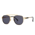 Vintage gold metal sunglasses with hexagonal dark lenses and a stylish double bridge design - Gold Black Gray