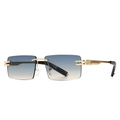 Modern rectangle rimless sunglasses with gold metal frame and gradient blue lenses - Blue Grey Gradient (C5)