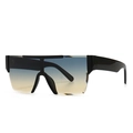 Modern flat top oversized sunglasses with blue yellow gradient lenses and black frames - Black Frame Blue Tan Gradient