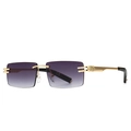 Retro rectangle rimless sunglasses with purple gradient lenses and gold metal temples - Purple Gradient (C1)