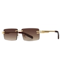 Modern rimless rectangular sunglasses with gold metal frame and brown gradient lenses - Brown Gradient (C8)