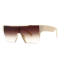 Oversized Retro-Sonnenbrille in Cremeweiß mit braunem Verlaufsglas und flacher Oberseite - Beiger Rahmen Doppelter Tee-Verlauf