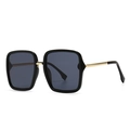 Modern square black sunglasses with golden metal temples and dark grey lenses for women - C1 Black Frame Grey Lens (C1 Black Grey)