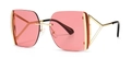 Lunettes de soleil carrées oversize avec verres rouges et branches en métal évidé - Or Rose