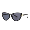 Classic black cat-eye sunglasses with gold metal accents and dark UV protective lenses - Black Frame Gray Lenses