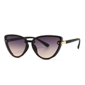 Occhiali da sole cat-eye moderni con lenti sfumate viola e borchie argentate su montatura nera - Nero Grigio Giallo Sfumato
