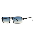 Modern retro square sunglasses with black metal frame and blue-yellow gradient lenses - Black Frame Blue Tan Gradient Lens