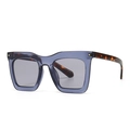 Modern square sunglasses with blue frame, tortoiseshell temples, and metal rivets - Blue Mirrored