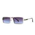 Modern rectangle metal sunglasses with gold frame and blue purple gradient lenses - Silver Frame Grey Blue Gradient Lens