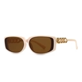 Modern rectangular sunglasses in cream white with dark brown lenses and gold chain arms - Light Pink Tan