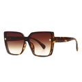 Retro square oversized tortoiseshell sunglasses with brown gradient lenses and clover accents - Leopard Frame Double Tan Gradient