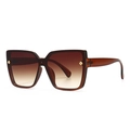 Oversized square sunglasses with brown gradient lenses and gold clover metal accents - Tan Frame Double Tan Gradient