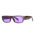 Retro rectangular sunglasses with transparent grey frame and bold purple lenses for women - Gray Purple