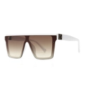 Retro oversized vierkante zonnebril met wit plat montuur en bruine gradiënt glazen - Wit Dubbel Thee (C5)
