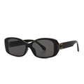 Modern retro rectangle sunglasses with black frame and gold metal hinges - Black Black Grey Gold (C3)