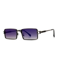 Retro rectangular sunglasses with gunmetal frame and purple gradient lenses - Gunmetal Frame Gradient Blue Lens