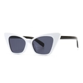 Narrow retro cat eye sunglasses featuring white frame with black arms and grey lenses - White Frame Dark Grey Lens
