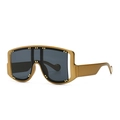 Modern oversized shield sunglasses with matte gold frame and studded details - Matte Gold Frame Dark Grey Lens