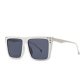 Modern retro square frame sunglasses in white with dark grey lenses and silver metal studs - White Black Grey