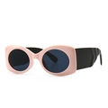 Retro oval sunglasses with light pink frame and wide black wavy textured temples - Pink Black Grey (C6)