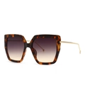 Retro tortoise square sunglasses with gradient lenses and slim gold metal temples - Leopard Frame Grey Yellow Gradient