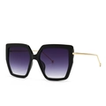 Retro oversized square sunglasses with black frame, gold temples and purple gradient lenses - Black Frame Double Grey Gradient
