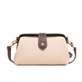 Bolso bandolera de lona beige y cuero marrón estilo francés con herrajes dorados - Beige y Marrón