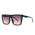 Modern retro square sunglasses with dark green translucent frame and gradient lenses - Green Grey Pink Gradient