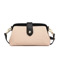 Bolso retro de lona beige y cuero negro con hebilla yin-yang dorada y correa elegante - Beige y Negro