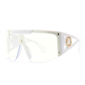 Gafas de sol blancas de una pieza con lentes transparentes y detalle de anillo dorado - Blanco transparente