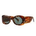 Retro tortoise shell sunglasses with thick oval frame and wide temples for women - Leopard Green (C4)