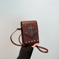 Borsa a tracolla marrone retrò con croce d'argento e borchie a stella in stile punk - Marrone