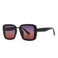 Square black sunglasses with sunset gradient lenses and golden metal bridge detail - Black Blue Red Gradient