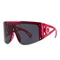 Gafas de sol tipo escudo futuristas con montura magenta transparente y detalles dorados - Rojo Negro Gris