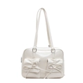 Sac fourre-tout japonais blanc crème avec poches plissées et détail de nœud - Blanc Cassé