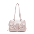 Sac bandoulière en cuir PU rose clair avec nœuds et poches plissées élégantes - Rose