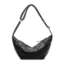 Minimalist black crescent leather shoulder bag with adjustable strap and zipper closure - Black