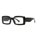 Retro black rectangular thick frame sunglasses with wide temples and clear lenses - Black Frame Transparent Lens (C9)
